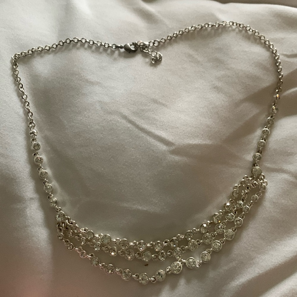 Silver tone bridal rhinestone necklace